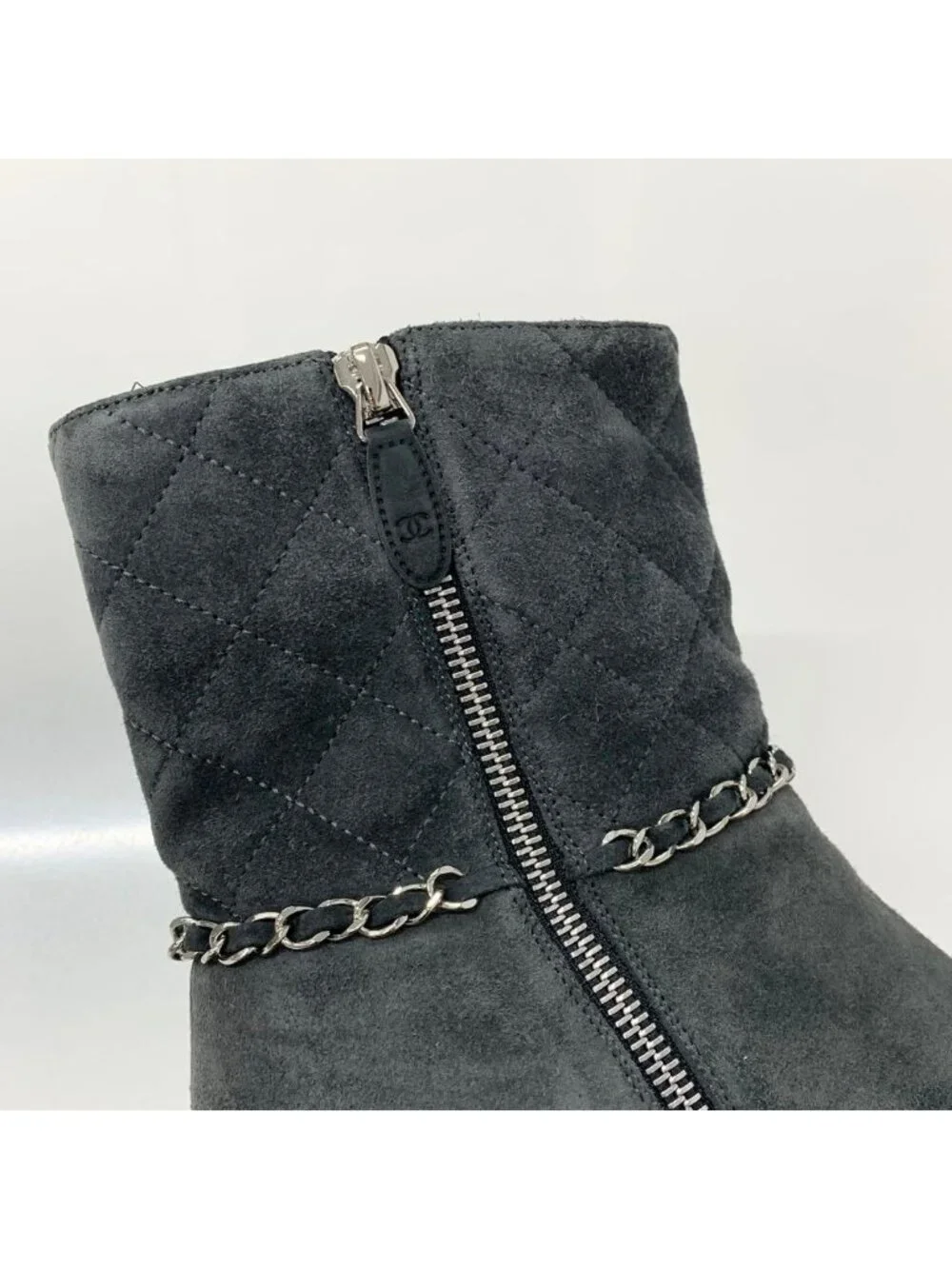 Chanel CC Logo Quilted Suede Chain Short Boots